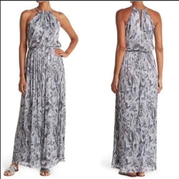 Eliza J Dresses & Skirts - Eliza J Sleeveless Halter Neck Metallic Maxi Dress Blue Grey Size: 14